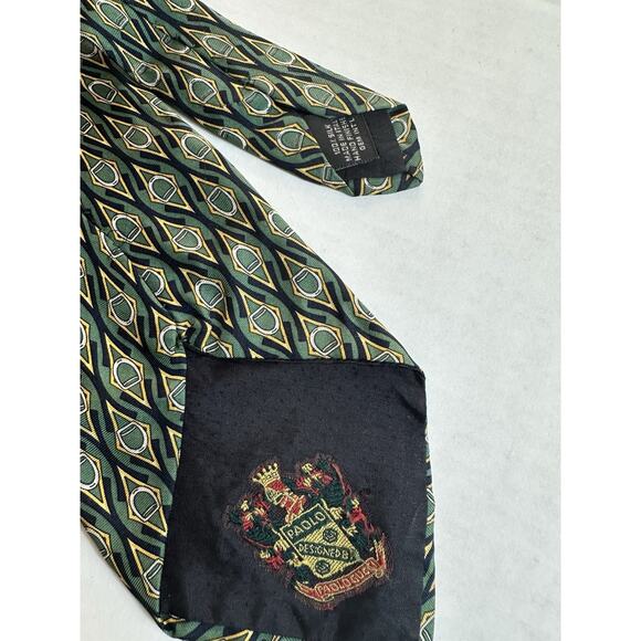 Paolo by Paolo Gucci Men's Neck Tie Green/Gold Geometric Italy 100% Silk Preppy - Picture 7 of 15